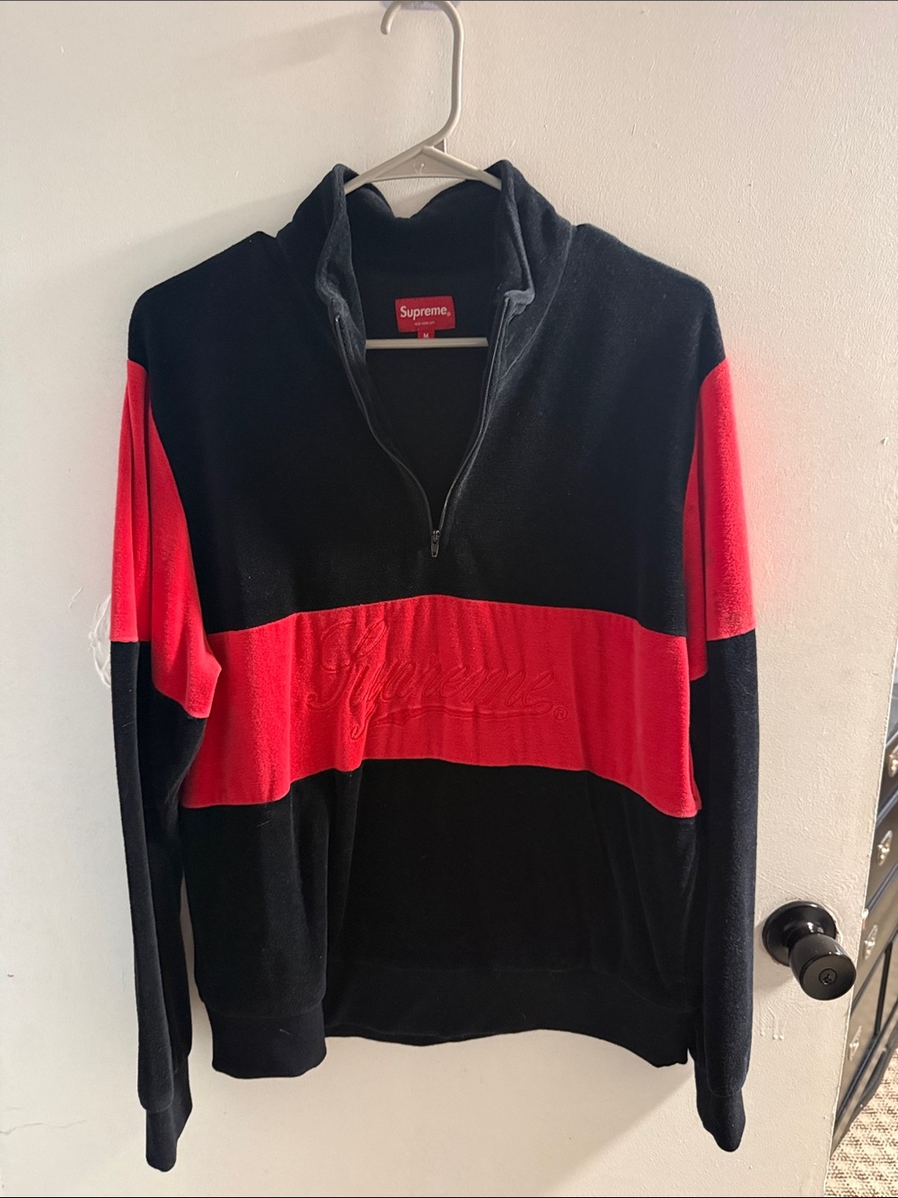 Supreme Black & Red Zip-Front Pullover Sweater